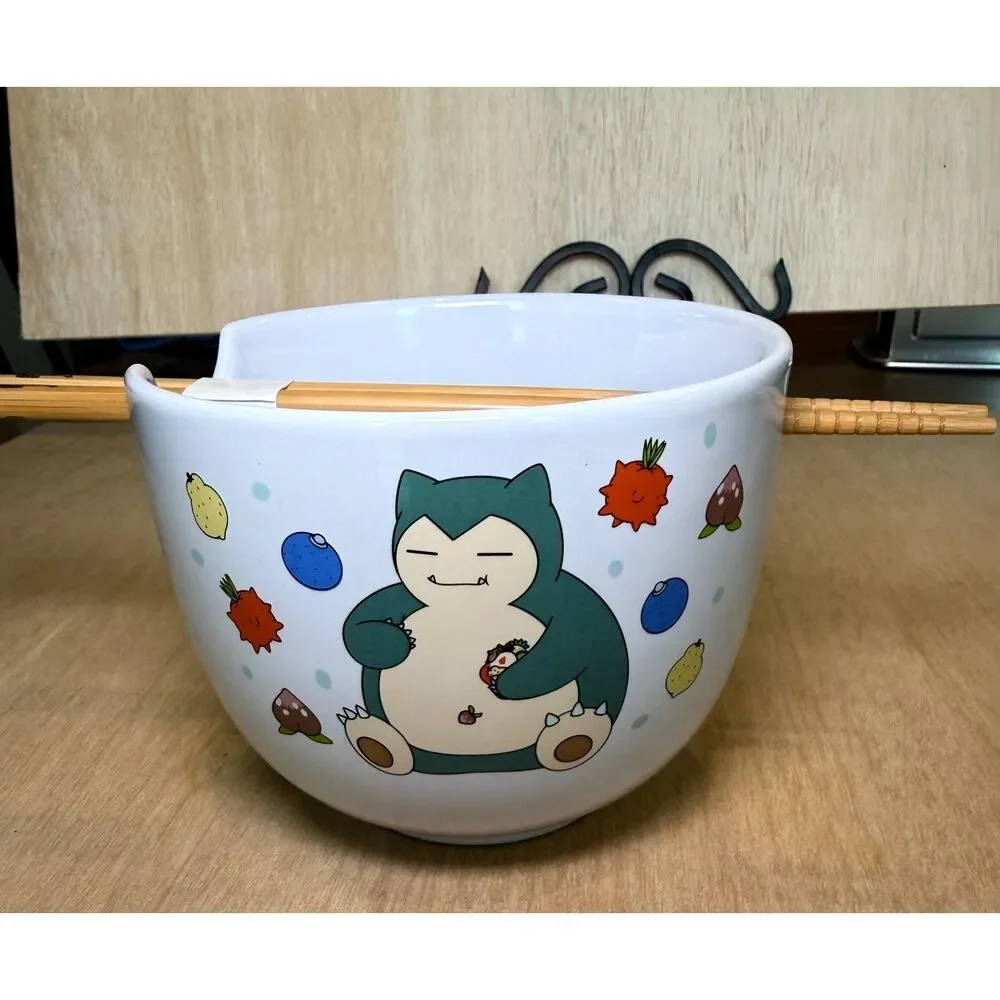 Pokemon Snorlax 20oz Ceramic Ramen Bowl with Chopsticks Silver Buffalo